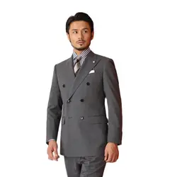 2022 Fashionable Clothing For Men Dark Gray Peaked Lapel Double-Breasted Italian Style Men's  2 Pieces Suit For Business Wear