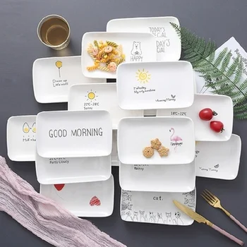 

Ceramic Cake Dessert Plate Rectangular/Round Storage Tray Beef Dish Fruit Snack Dinner Plates Household Kitchen Tableware Set