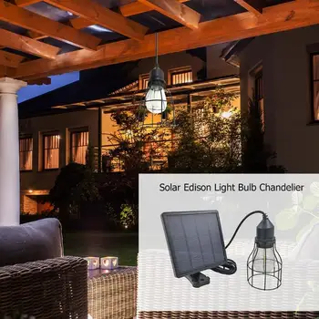 

Vintage E27 Edison Bulb Outdoor Solar Light Hanging Lantern Pergola Balcony Lamp Solar Panels 114x114 Mm Wire Length 3m