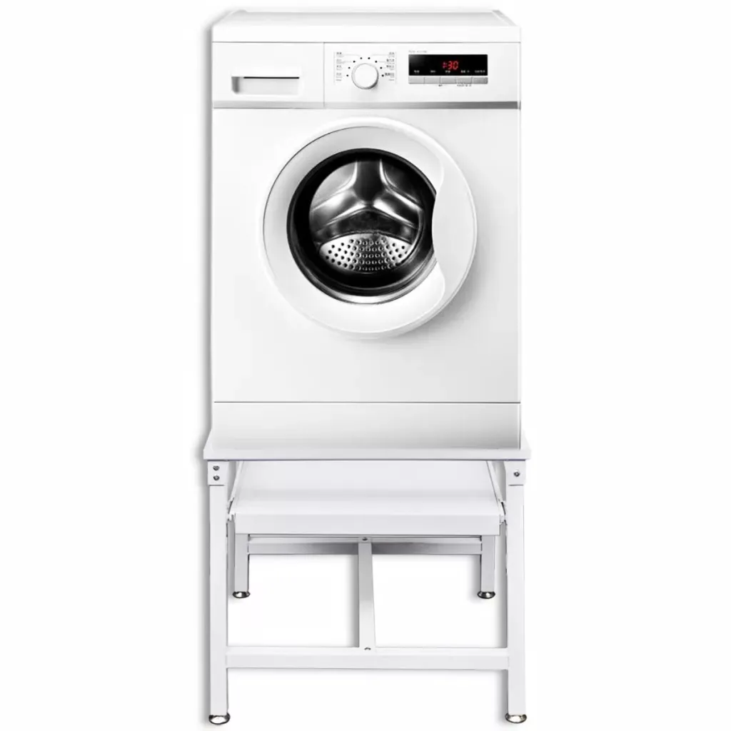 

Vidaxl Washing Machine Pedestal With Pull-Out Shelf White Steel Load Capacity 100 Kg Suitable For All Standard Washing Machines