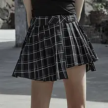 Панк рейв женская готическая Асимметричная клетчатая плиссированная мини-юбка PQ564 Азиатский размер xs-l