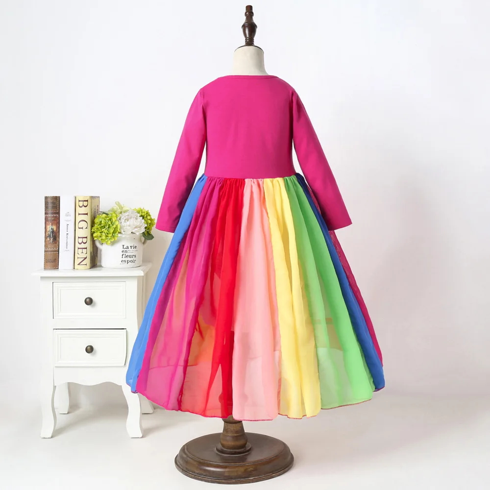 Платье для девочек от 12 месяцев до 5 лет г. Весенняя одежда ярких цветов с длинными рукавами детские платья принцессы для маленьких девочек детская одежда