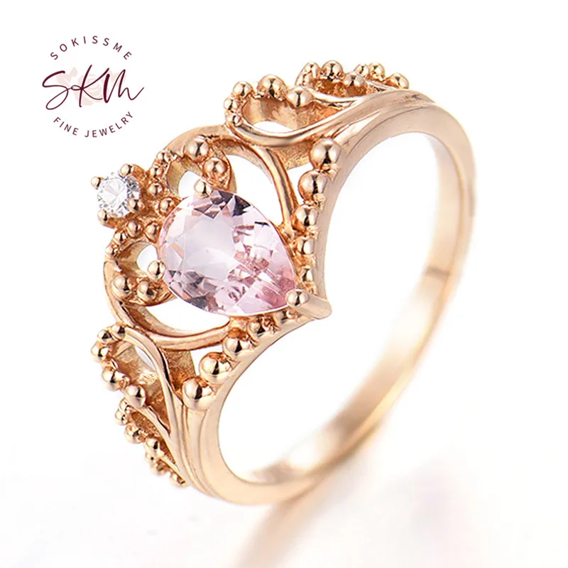 

SKM brand designer Morganite rings for women crown rings 14k rose gold Engagement rings designer Anniversary Luxury Fine Jewelry