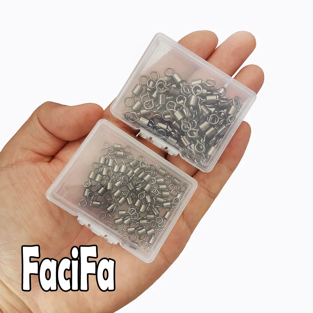 50 or 100 pcs Fishing Barrel Bearing Rolling Swivel with Box Solid Ring Lure Connector Carp Fishing Tackle Accessories Fish Tool