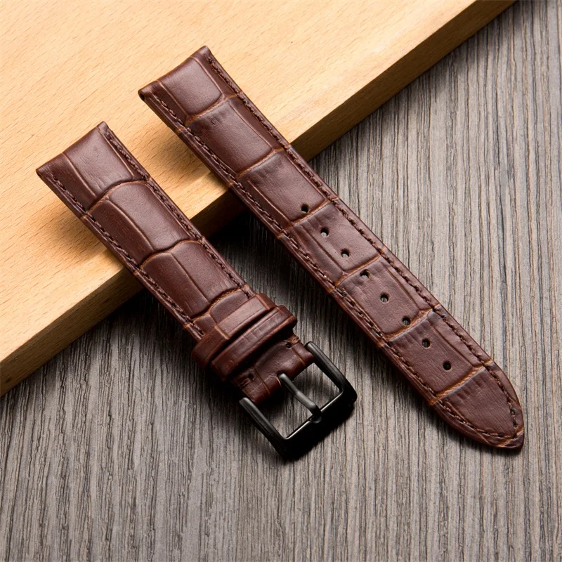 brown 1-black Кожаный ремешок для часов, двусторонний верхний слой, итальянский, Воловья кожа, крокодиловый узор, ремешок для часов 14, 16, 18, 19, 20, 21, 22 мм, браслет для часов - Цвет ремешка: brown 1-black