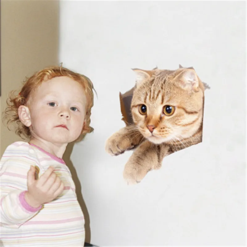 

Cute Kitten Animal Cartoon Cat Wall Sticker 3D Vivid Baby Kid Room Bathroom Decors Peel Stick Toilet Sticker