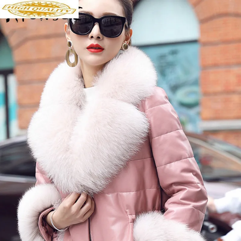 

Real Leather Jacket Genuine Sheepskin Coat Duck Down Coat Women Clothes 2020 Fox Fur Collar Winter Coat Women MF7209 YY2274