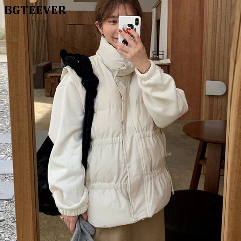 BGTEEVER, простой Повседневный женский жилет без рукавов, пальто, зима, с хлопковой подкладкой, однобортный, на молнии, с завязками, женский жилет - Цвет: creamy-white