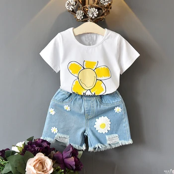 

New Baby Girls Cothes Sets 2020 Spring Sunflower Print Shorts Sleeve Tops+pants New Infant Girls Cute Clothing Suit