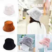 Меховая Толстая теплая зимняя шапка-ведро для женщин, одноцветная, для девочек, плоская верхняя бархатная шляпа, Женская плюшевая модная шапка для бассейна