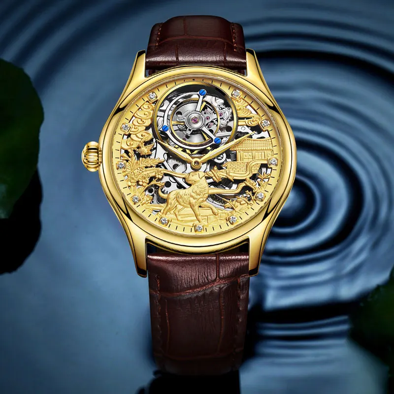 Champagne gold Kopeck, мужские часы, Tourbillon, скелет, механические часы, Сапфировая кожа,, Роскошные,, бренд, собака, Relogio Masculino - Цвет: Champagne gold