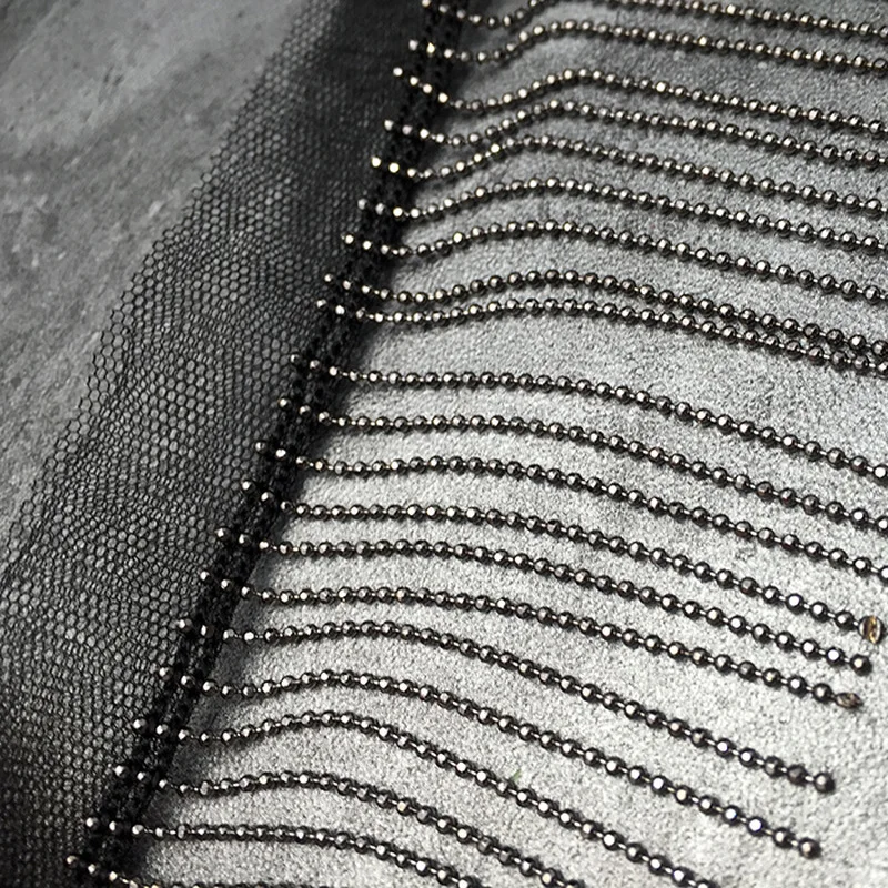 Черное и серебряное кружево ручной работы с бусинами 45 см|Кисти бахрома| |