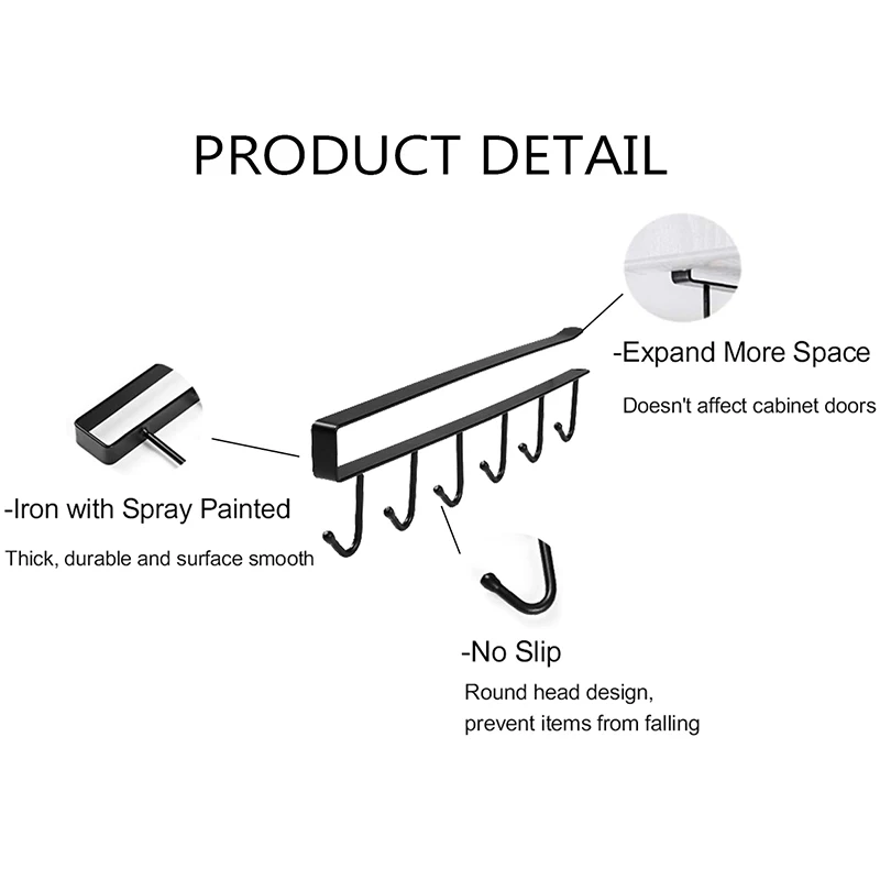 Многофункциональный держатель для кружки 3 шт. х 6 крючков под шкафом, вешалка для кофейной чашки для кухни, шкафа и любой толщины 0,8 дюйма или