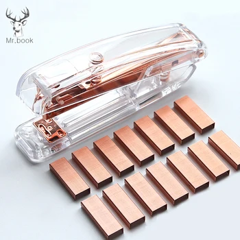 

Luxury Rose Gold Metal Manual Stapler Transparent Acrylic Stapler NO.10 Durable Fashion Color Stapler 4000pcs Staples Wholesale