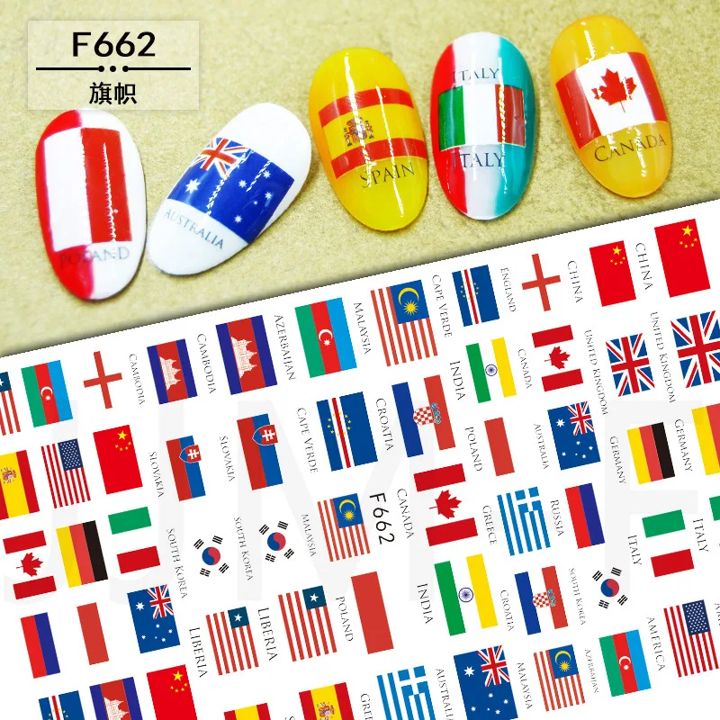 Adhesive National Flag Foil Nail Art Decorations Sticker Decals 5 Sheets Manicure Nails Stickers Accesorios Supplies Tool nail stickers,nail art tools,nail art decoration,nail decals