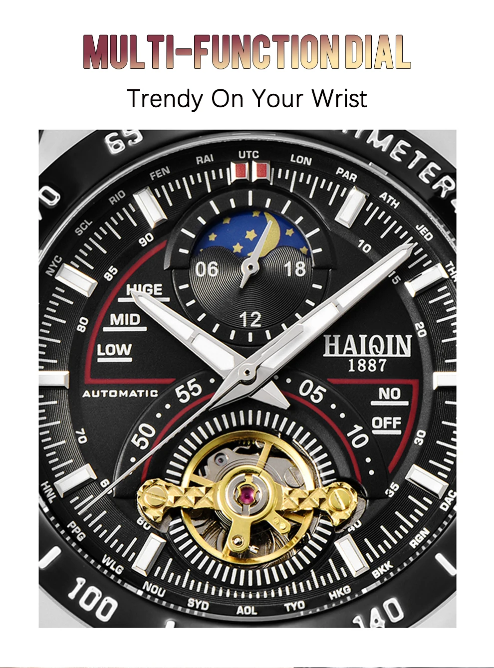 HAIQIN Mens Watches Automatic Mechanical Wrist Watch Waterproof Luminous Luxury Stainless Steel Military Watch Relogio Masculino