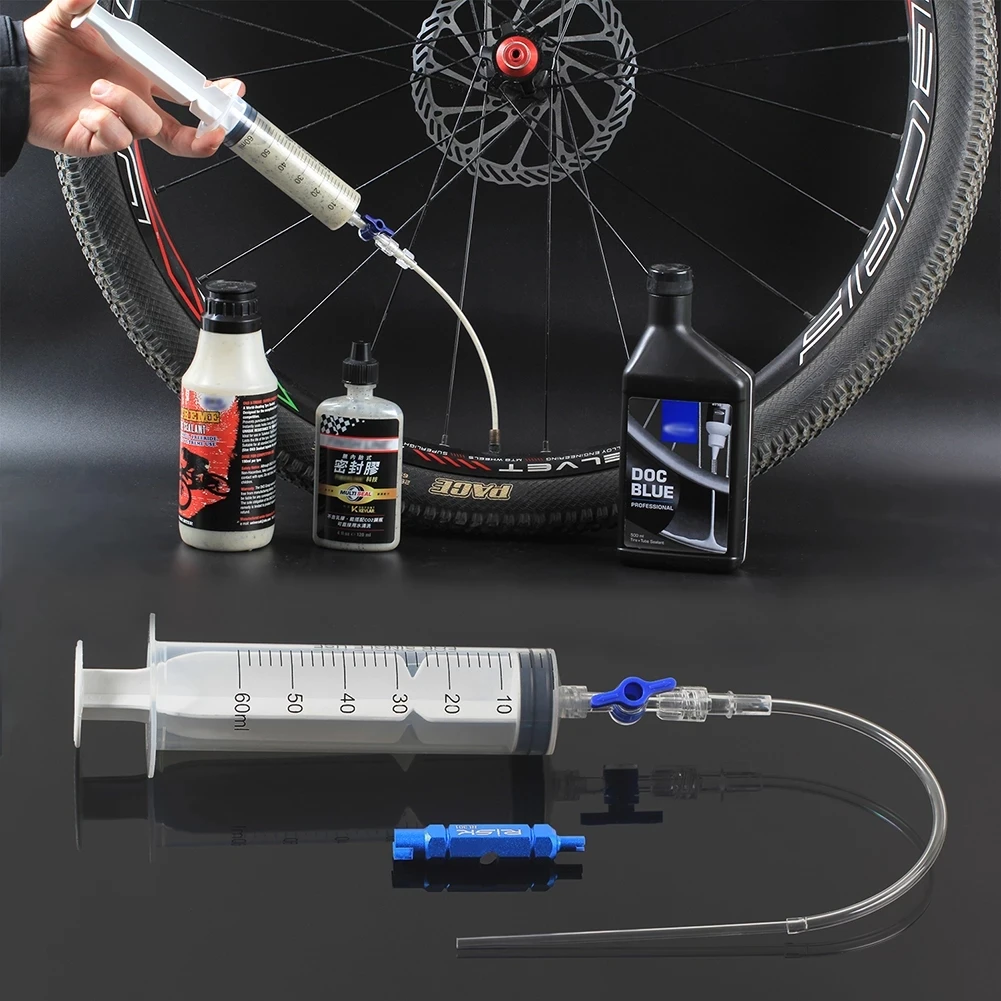 Bicycle Tubeless Tire Liquid Injection Tool Bike Tire Tubeless Sealant Injector 60ml Syringe