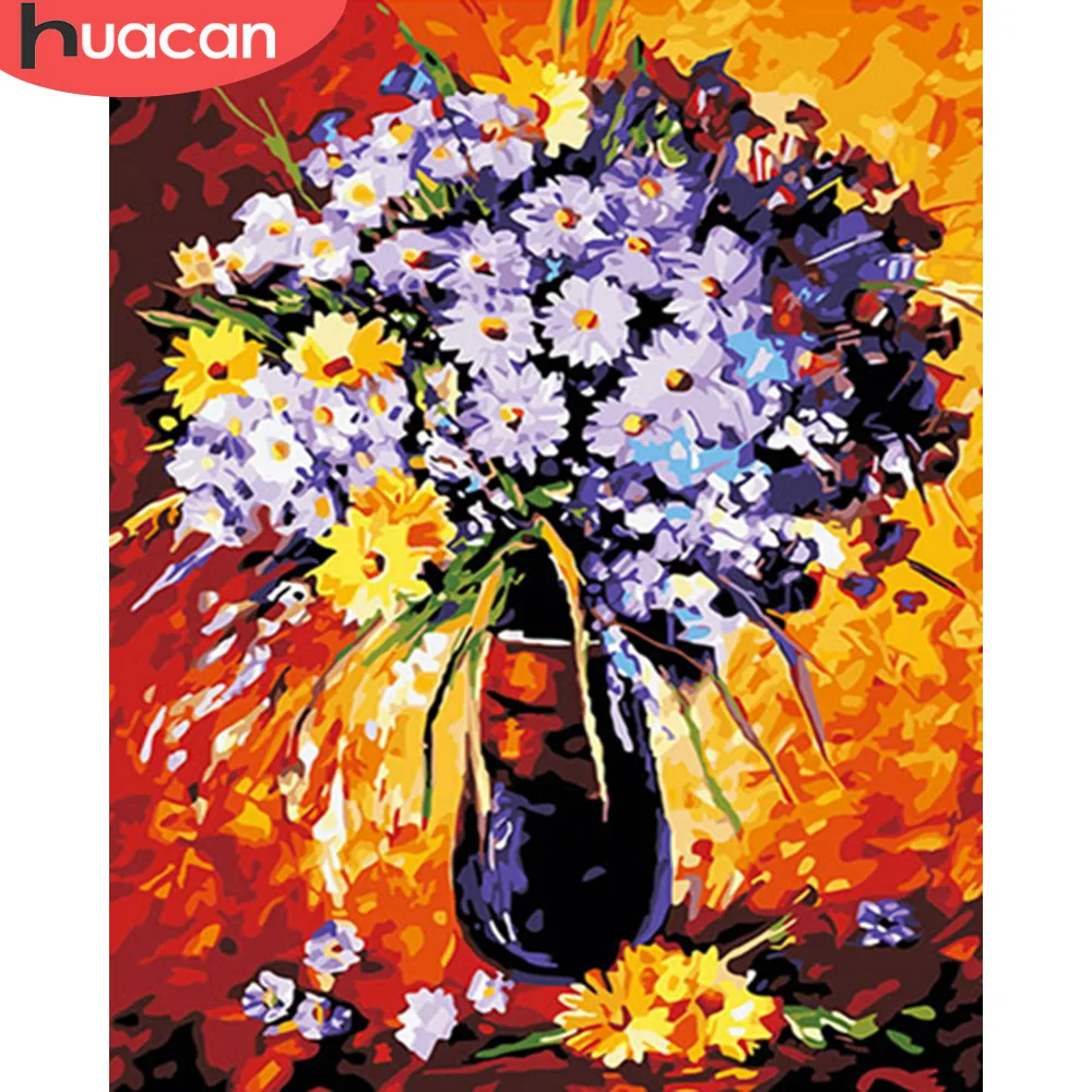 

HUACAN Oil Painting By Number Flowers In Vase Kits Drawing Canvas HandPainted Pictures By Numbers Home Decoration Gift