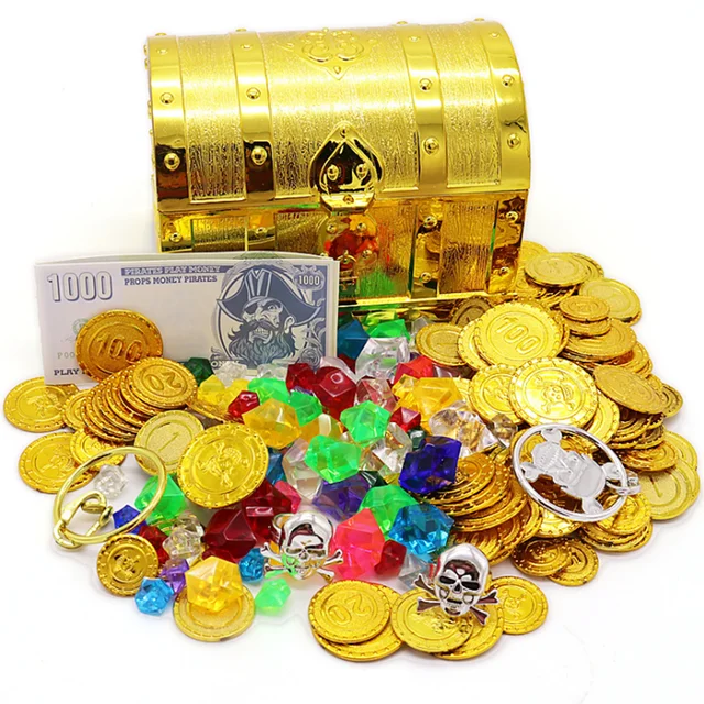 Captain Pirate Treasure Chest Child Treasure Chest Coin Toy Play Money Treasure Hunt Game Money Banking Toys Kids Pretend Play 1