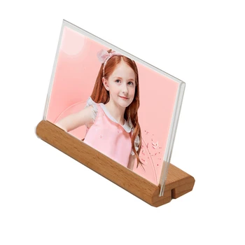 

100x70mm Wood Base Acrylic Sign Holder Various Sizes Table Wood Clip Photo Holder Stand