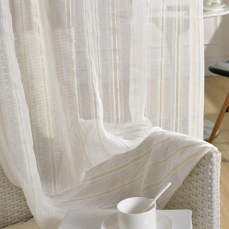 Современный Полосатый Белый Цвет Тюль отвесный занавес для гостиной спальни