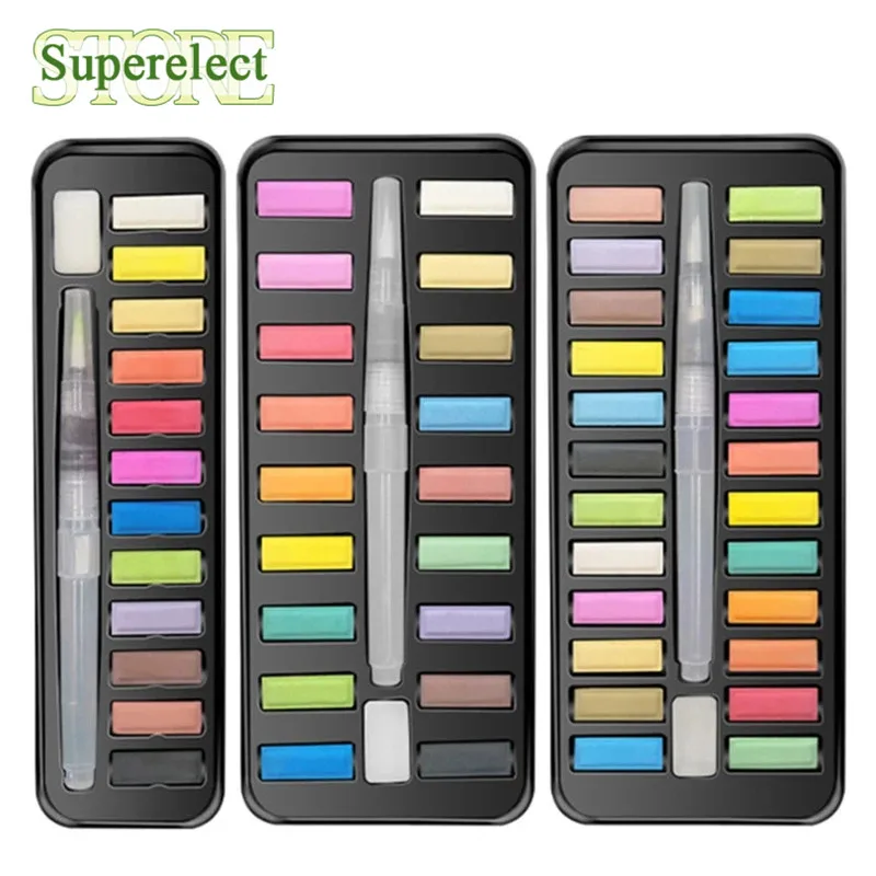 Solid Watercolor Paint Set 12/18/24/36 Colors Portable Metal Box With Water Color Brush School Kids Professional Art Supplies