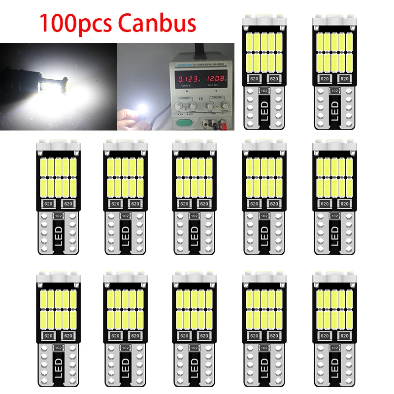 

100x T10 Led Canbus W5W Led Car Interior Light 26led 4014smd 194 168 620 No Error Reading Dome Light Instrument Plate Lamp 6000K