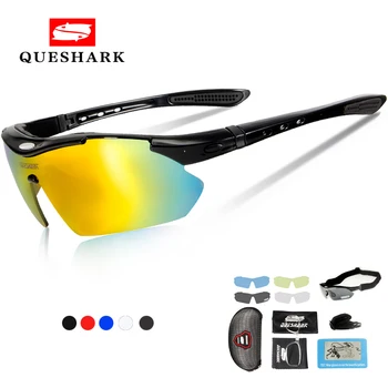 

Queshark Polarized Cycling Glasses Sports Bicycle Glasses Bike Sunglasses Fishing Goggles Cycling Eyewear 5 Lens+Myopia Frame