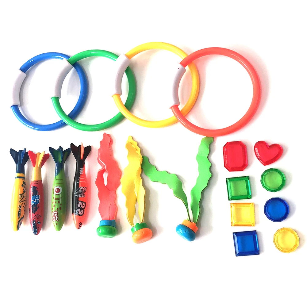 

19pcs/set T orpedo Sticks Underwater Funny Kids Beach Games Balls Colorful Swimming Pool Treasures Toys Diving Rings Gifts