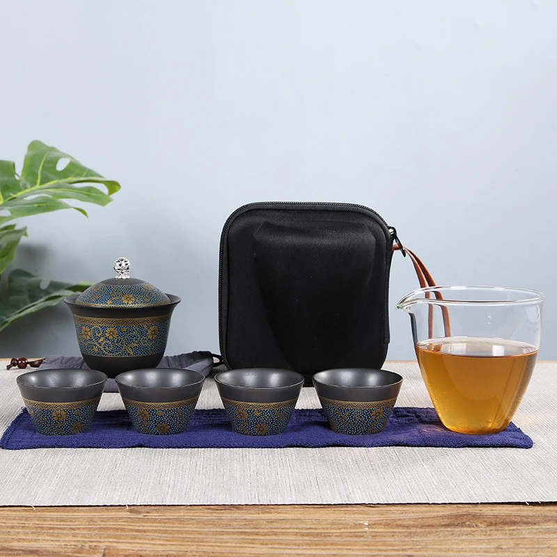 New Ceramic Teapot One Pot Four Cup Outdoor Travel Kung Fu Tote Bag Set Tcup Teaset Chinese Tea | Дом и сад