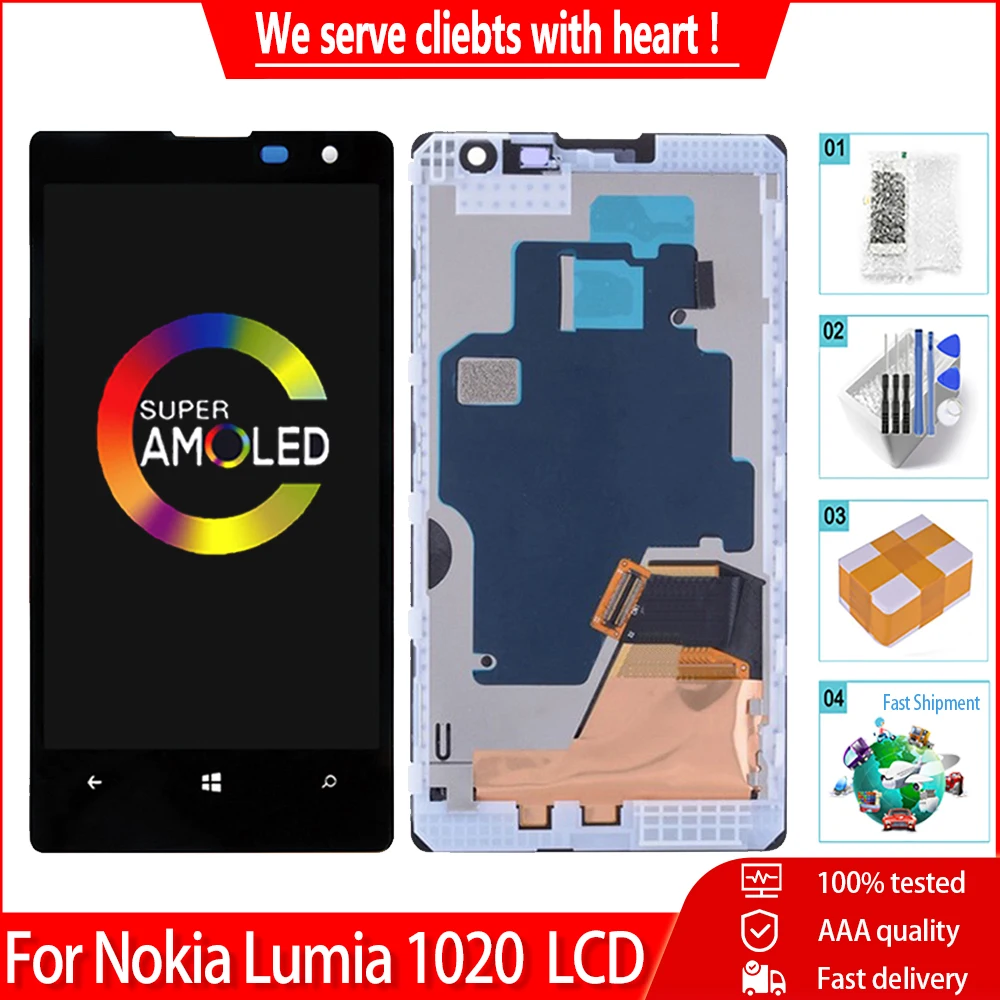 4.5&quot Original AMOLED For Nokia Lumia 1020 LCD Screen Display With Touch Panel Digitizer Assembly Frame Replacement | Мобильные