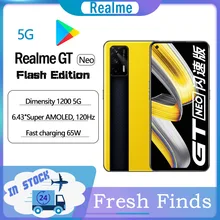 Realme – smartphone GT NEO Flash édition 5G, téléphone portable d'origine, 120Hz AMOLED, MTK Deminsty 1200, 65W, 4500mAh, Charge rapide, caméra 64mp, NFC 