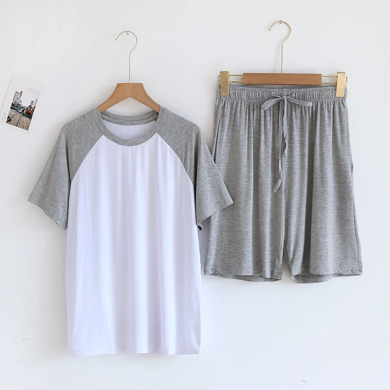 Pajama Set Men Sleepwear Summer Modal Short Sleeve Shorts Pyjamas Men Lounge Sleep Trousers 2 Pieces Set