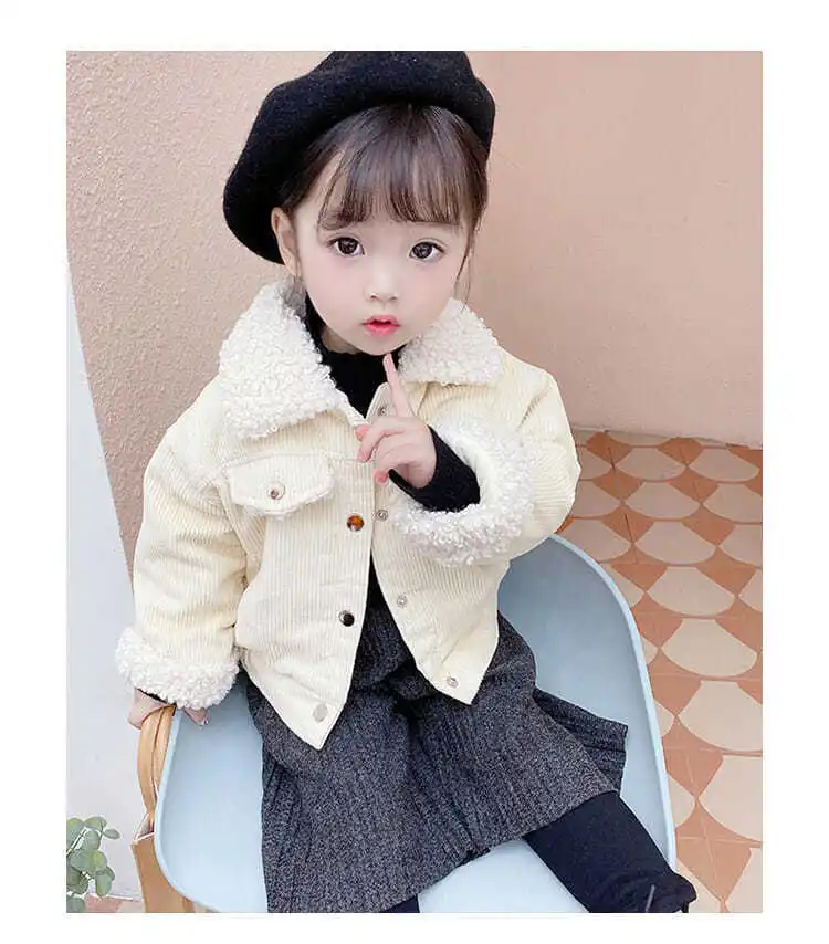 New Baby Winter Lamb Wool Coat Girls Boys Kids Single Breasted Corduroy Jackets 1 2 3 4 5Years Olds Thicken Fleece Pockets Coats