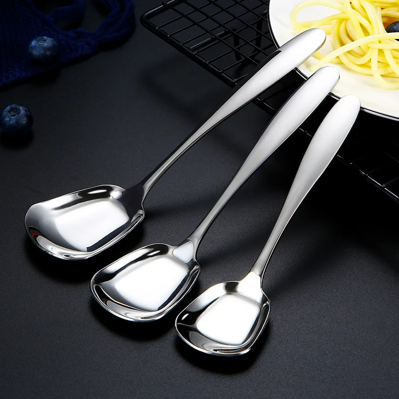 

304 creative stainless steel tableware square head flat bottom stainless steel spoon bright thickened Chinese Food Spoon student