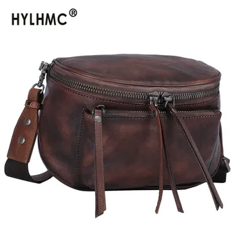 

New Niche Retro Leather Bag Women Saddle Bag Small Messenger Bag Real Genuine Leather Handmade Soft Leather Female