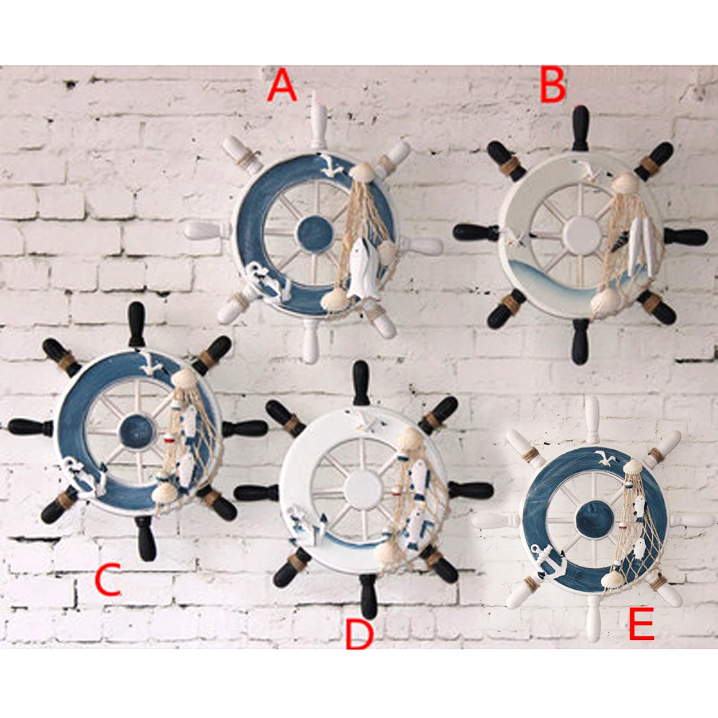 Wooden Ship Wheel Nautical Seaside Wall Hanging Hook, Nautical Door Plaque Signs