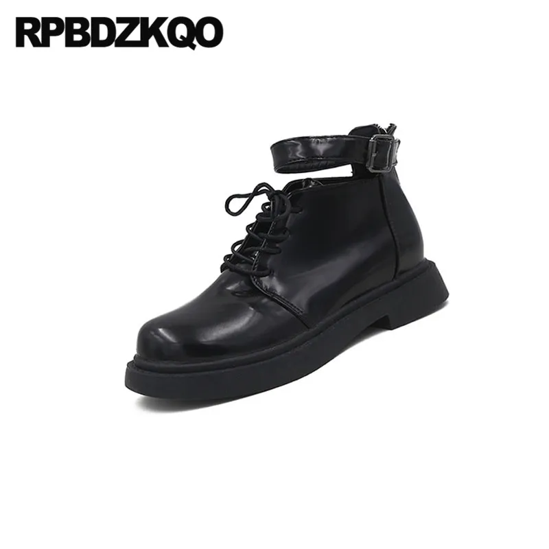 Женские ботильоны в стиле милитари черные повседневные ботинки британском на