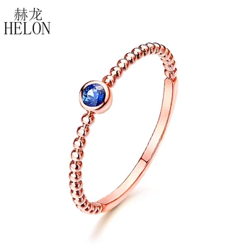 

HELON Solid 14k Rose Gold AU585 Round 100% Natural Sapphire Engagement Ring Trendy Fine Jewely Elegant Unique Gift Wedding Ring