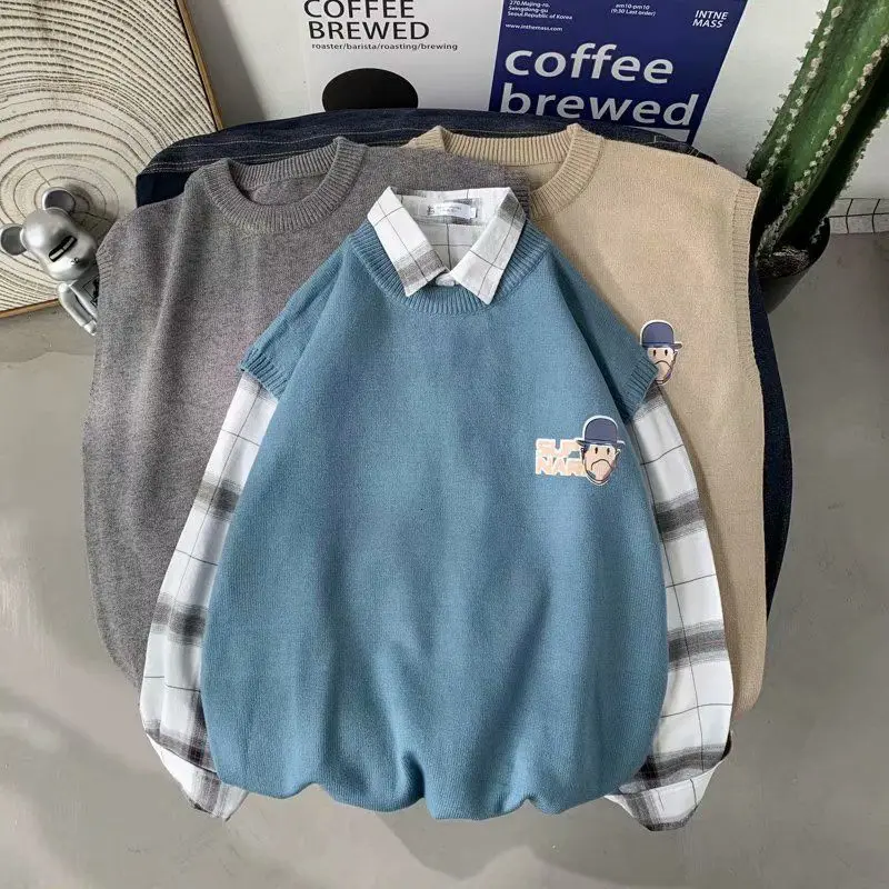 

Autumn 2020 Men's New Hip Hop Back Printed Vest Collegiate Casual Fashion Sleeveless Knitted Sweater Vest Size M-2XL