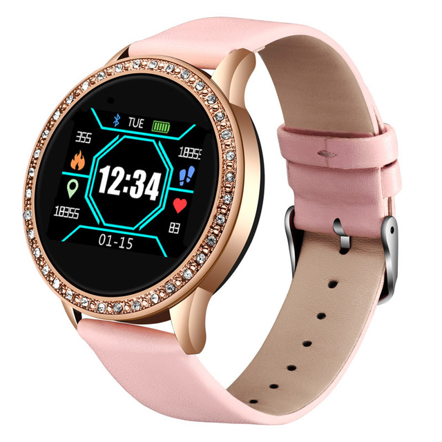 Diamond Women Rhinestone Watches Lady Dress Women smart watch Gold shell waterproof smartwatch Heart rate monitor For iPhone