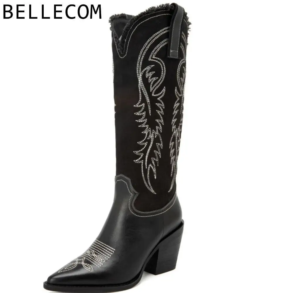 

BELLECOM Winter Really Riding Boots Full Cowhide Keep Warm Joker High Boots women ladies shoes botas sapato feminino