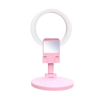 

Ring Light with Make Up Mirror and Phone Holder 3 Modes Foldable Dimmable One-Piece Light for Live Streaming Vlogging