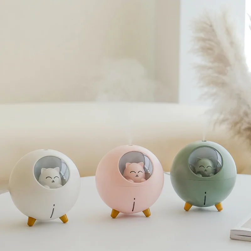

Lovely Pet Air Humidifier 220ml Planet Cat Ultrasonic Cool Mist Aroma Oil Diffuser Romantic Color LED Lamp USB Charging