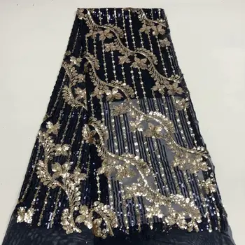 

Black with Gold Sequins African Dry Lace Fabrics High Quality Sequins Nigerian Lace French Tulle Lace Fabric For Dress Party FR9
