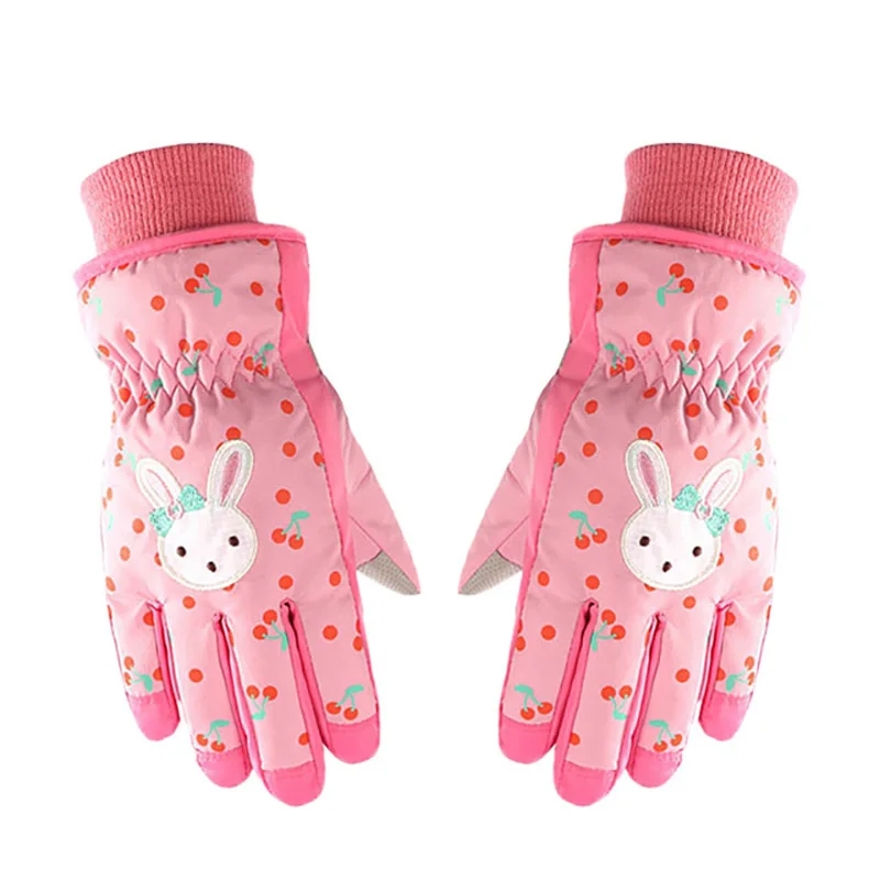 Pink Детские милые перчатки для катания на лыжах и сноуборде для девочек; водонепроницаемые зимние; теплые; термо-флисовые уличные Верховые перчатки - Цвет: Pink