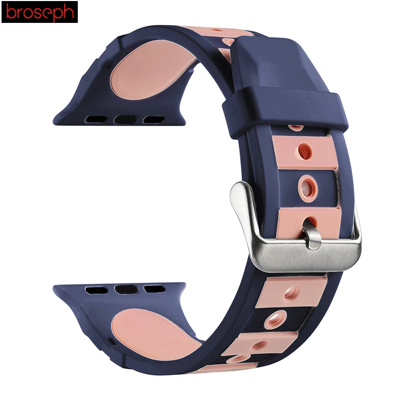 Силиконовый ремешок для iwatch 4 ремешка 44 мм 40 мм для мужчин и женщин браслет для apple watch 1 2 3 38 мм 42 мм ремешки для часов - Цвет ремешка: Blue Pink
