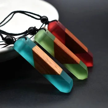 

Fashion Women Men Handmade Vintage Resin Wood Necklaces Rope Wooden Geometric Pendants Necklace A66