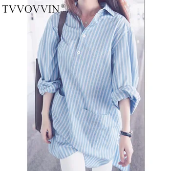 

TVVOVVIN 2020 Summer New Casual Striped Shirt+pants Loose Long-sleeve Lapel Cardigan Women's Single-breasted Streetwear A065