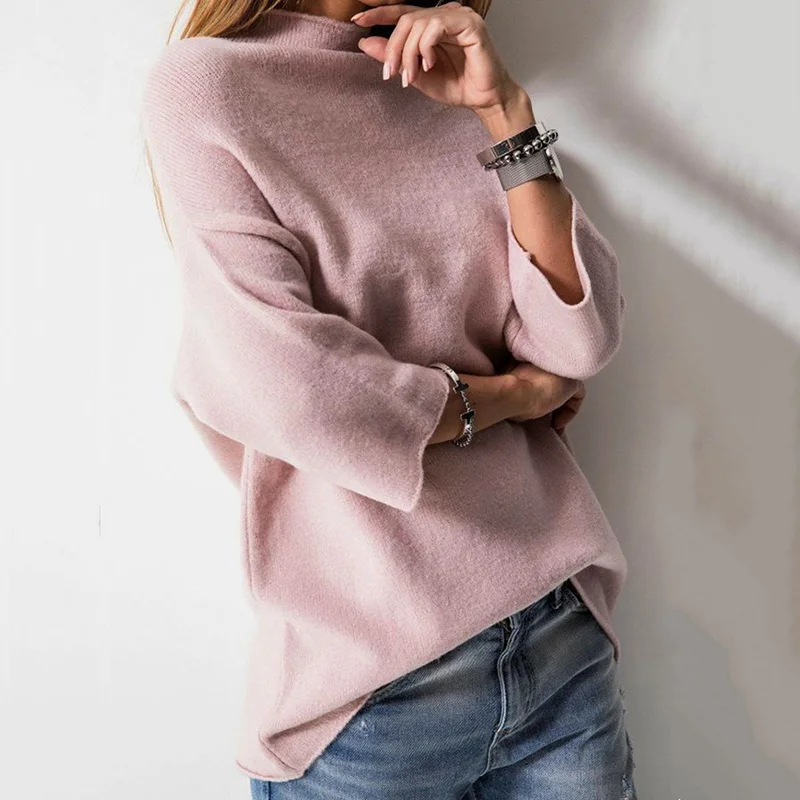 Женский пуловер с рукавом средней длины с воротником, куртка, свитер, Корейская версия, свободный большой размер, женская рубашка летучая мышь - Цвет: PK